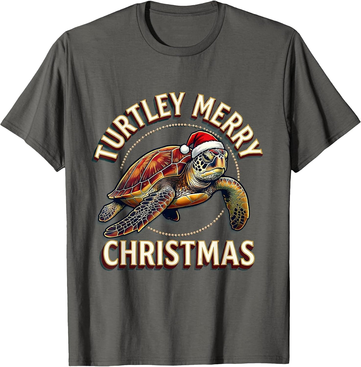 Men's Turtley Merry Christmas Sign Painter Whimsical Sea Turtle T-Shirt - Asphalt Grey