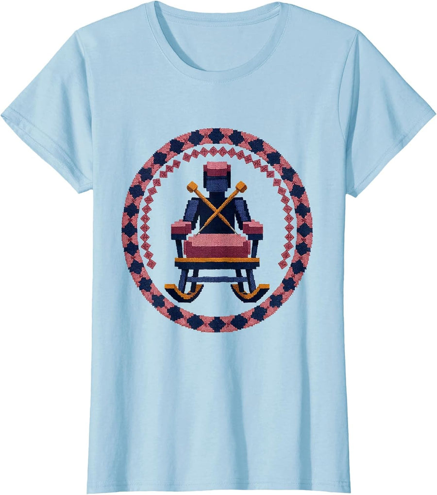 Women's Grandma Knitting in Rocking Chair Illustration T-Shirt - Baby Blue