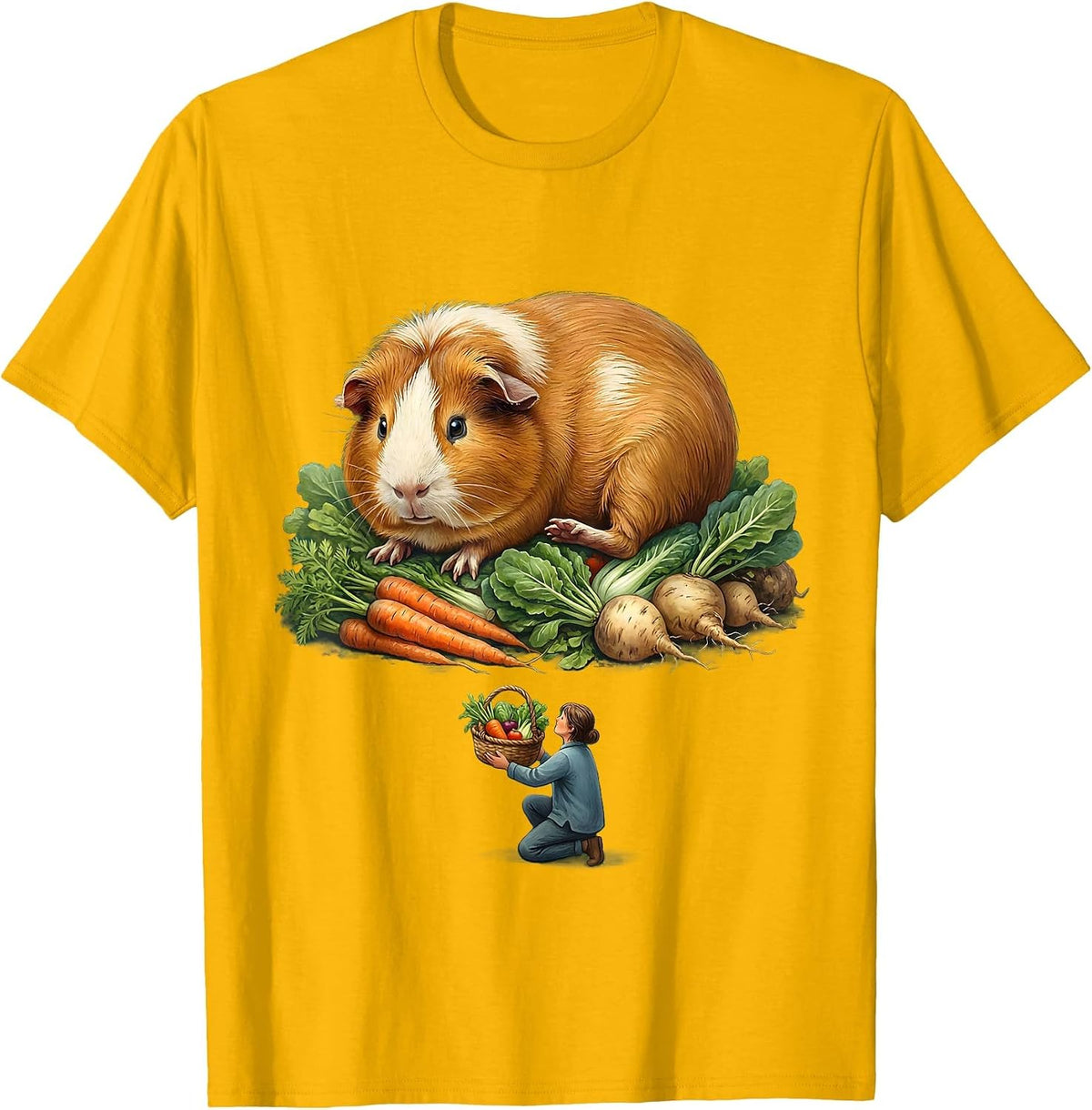 Royal Guinea Pig Garden Feast Storybook Pet Lover Humor T-Shirt - Golden Yellow