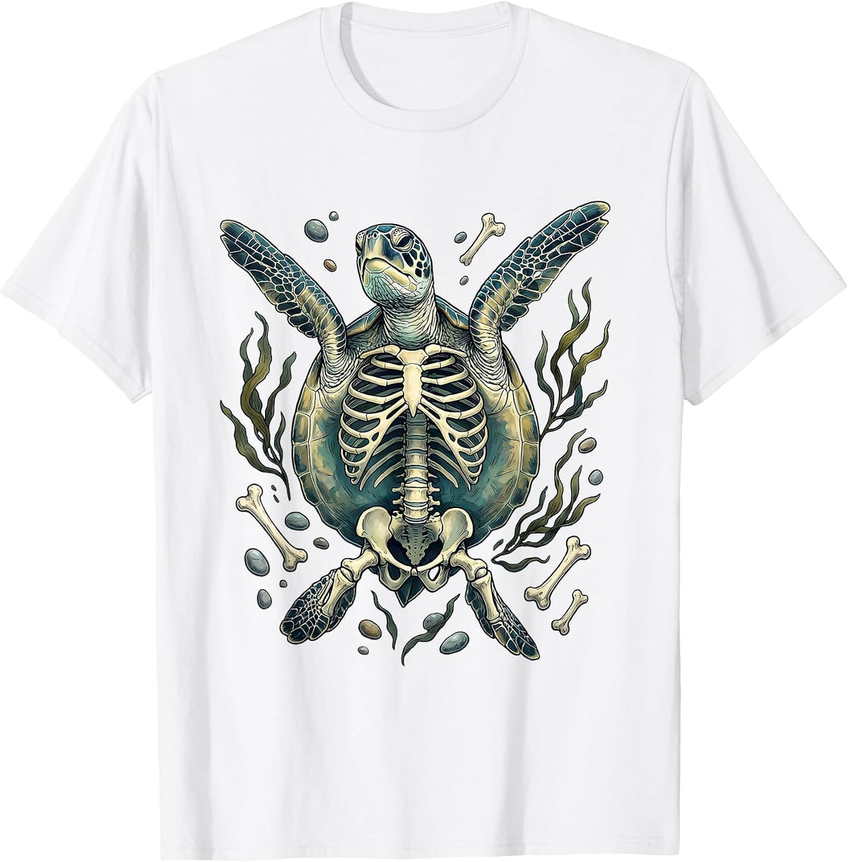 Men's Turtle Skeleton Deep Ocean Swim Graphic T-Shirt - White