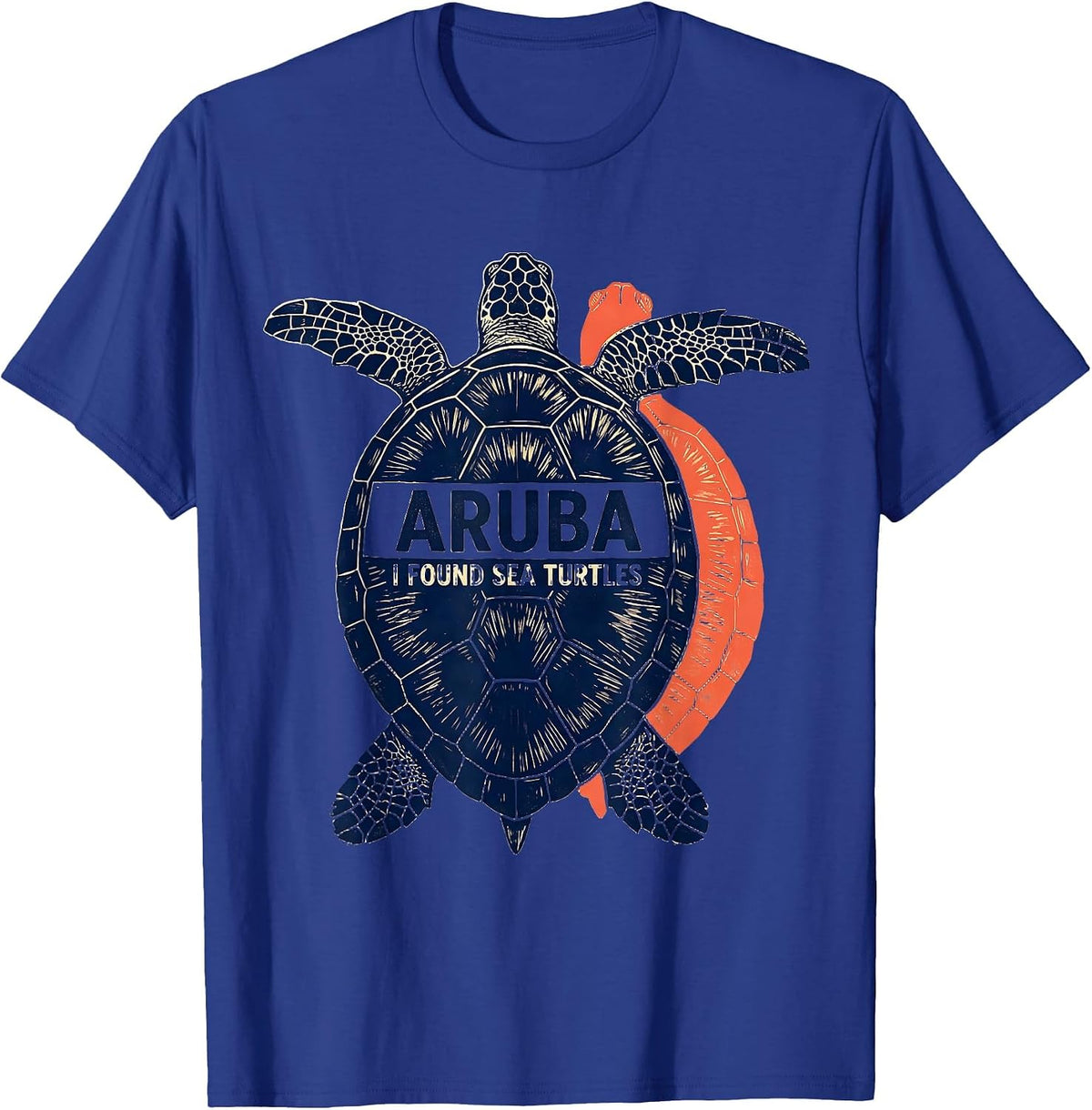 ARUBA I FOUND SEA TURTLES Linocut Tropical Souvenir Turtle T-Shirt - Royal Blue