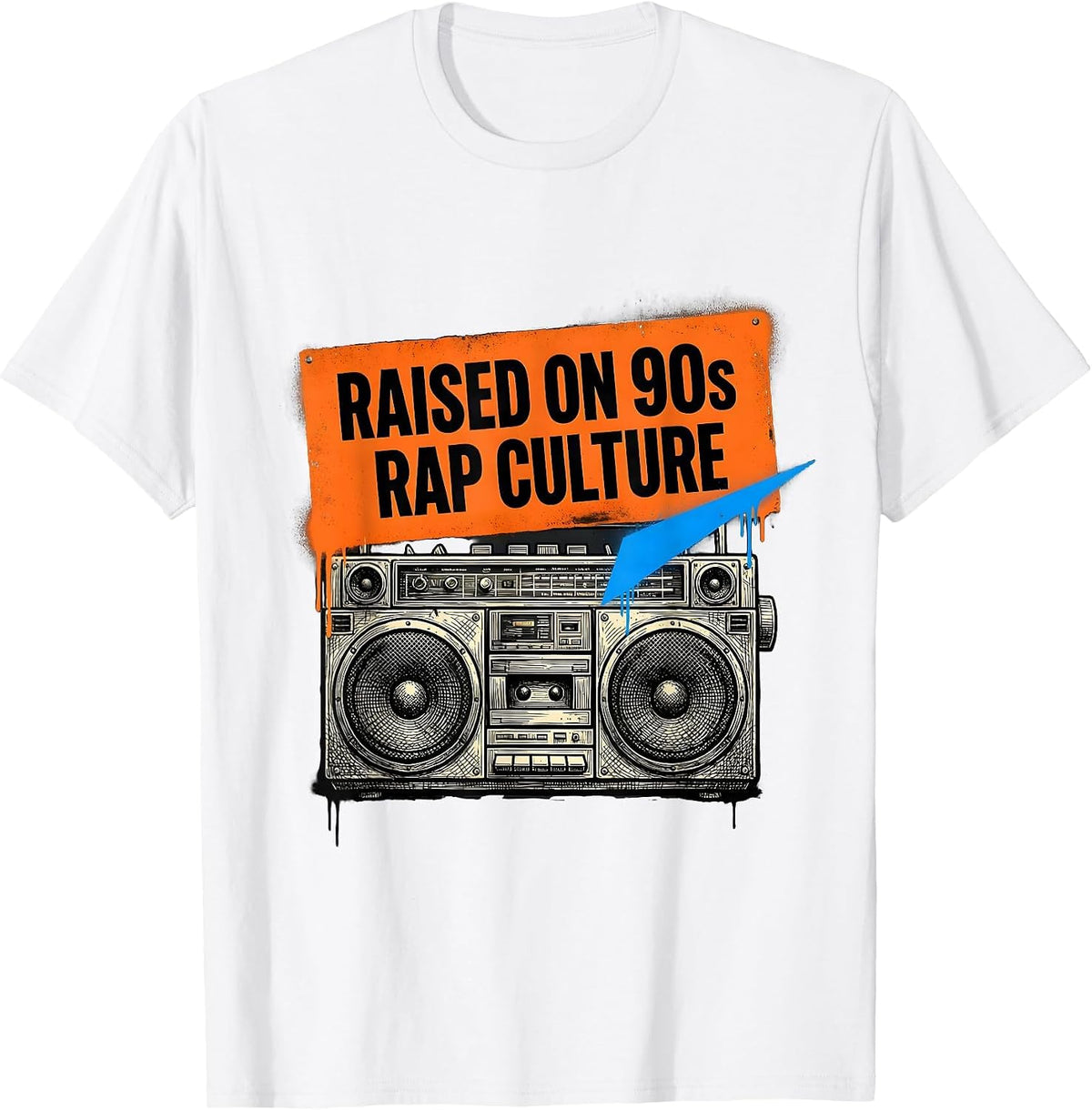 Men's Raised On 90s Rap Culture Graffiti Old School Hip Hop T-Shirt - White
