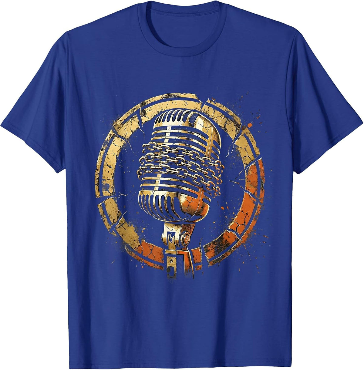 Gold Chain Microphone Hip Hop Graphic Tee T-Shirt - Royal Blue