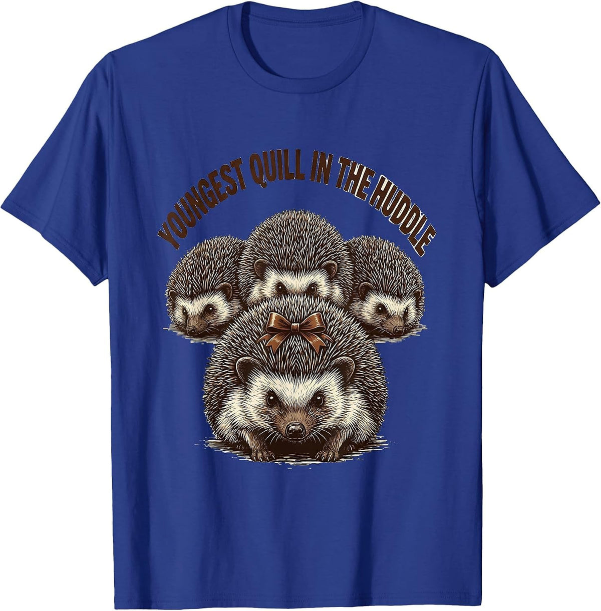 Men's Youngest Quill In The Huddle Cute Hedgehog Christmas Humor T-Shirt - Royal Blue