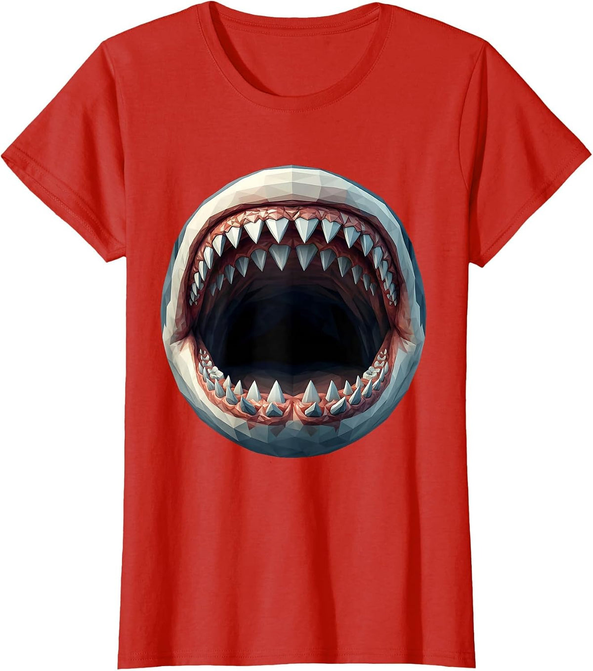 Shark Teeth Close-Up Detail Graphic T-Shirt - Red