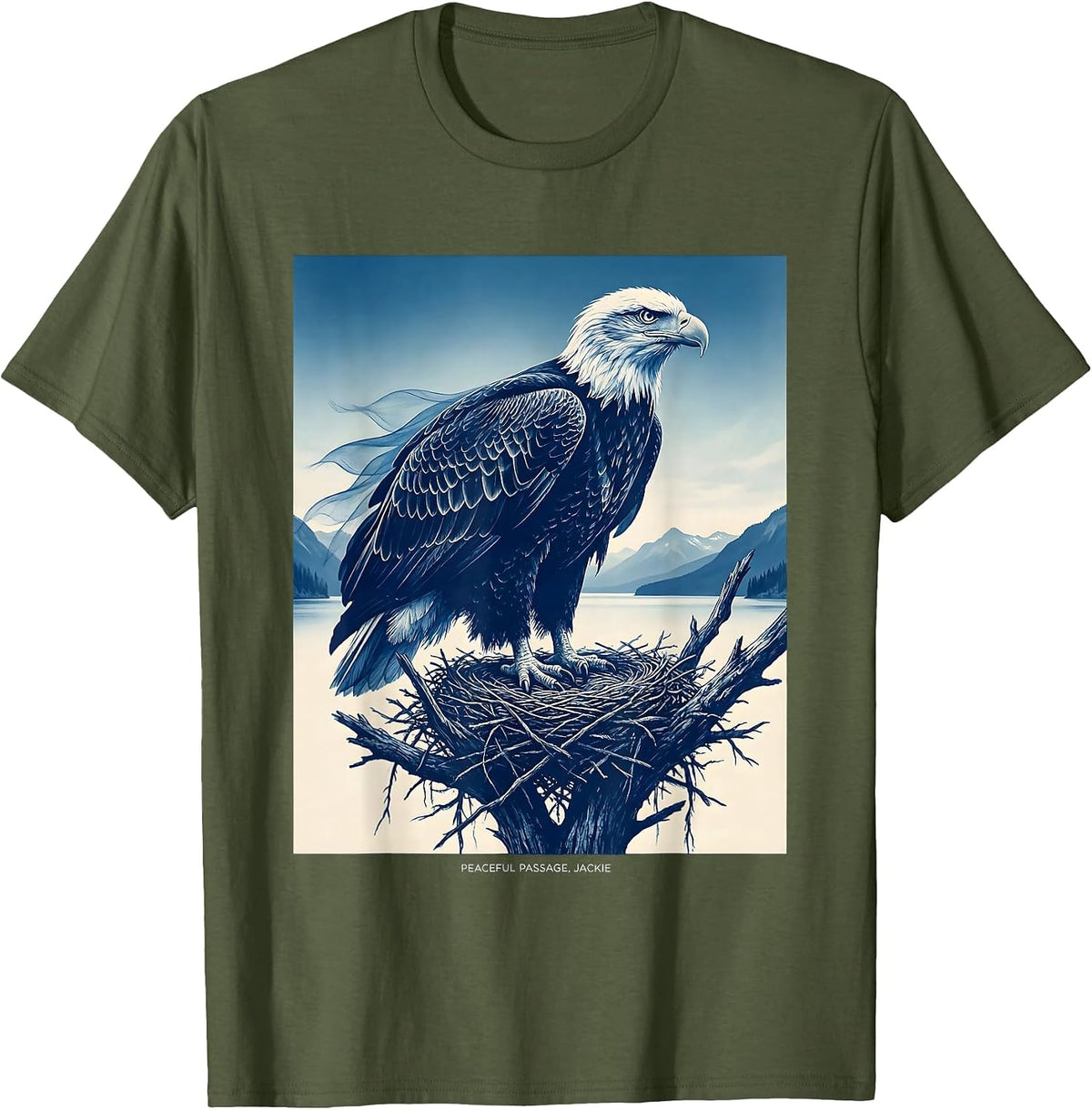 Men's Peaceful Passage Jackie Vintage Eagle Memorial Tribute T-Shirt - Olive Green