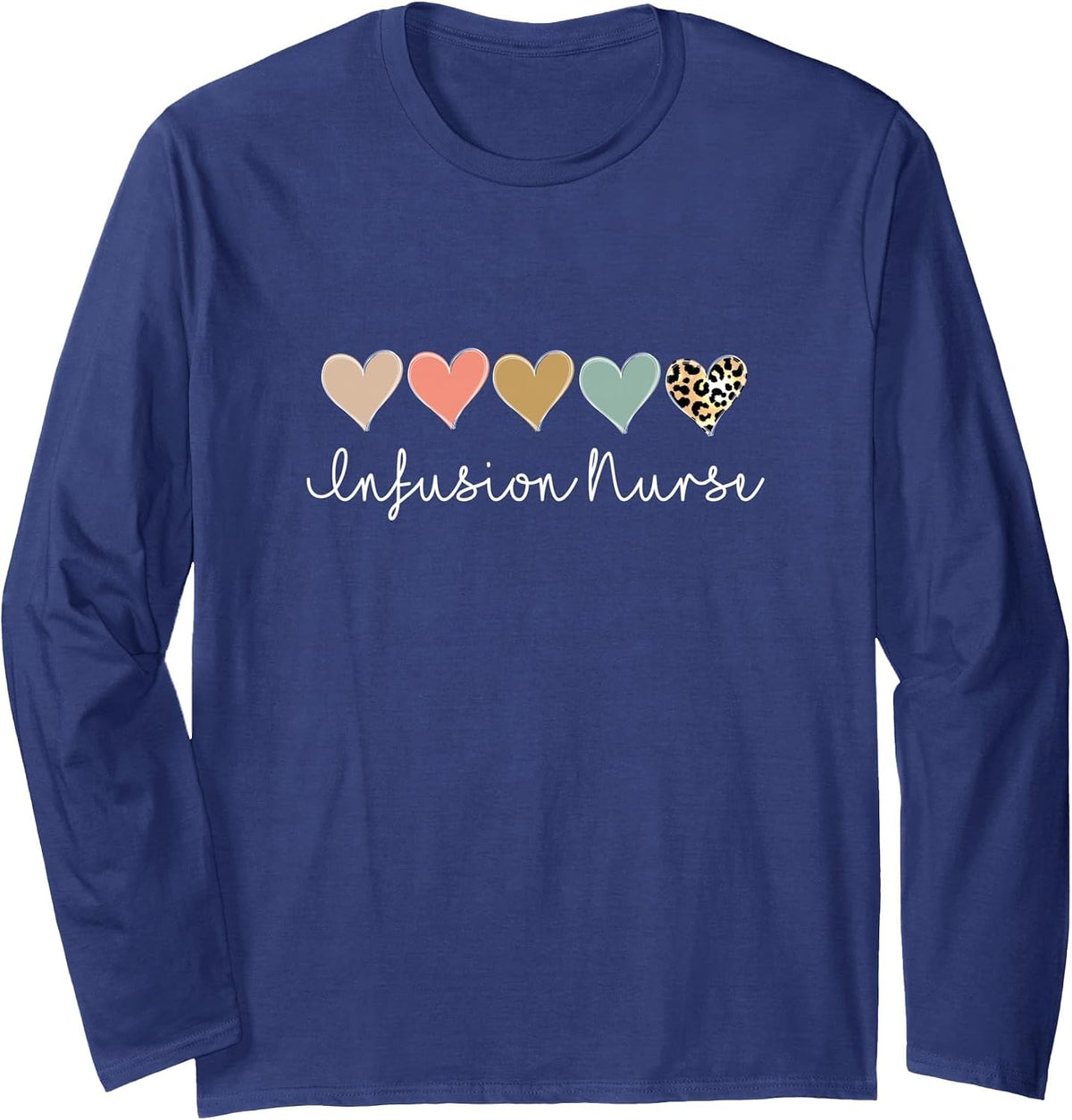 Infusion Nurse, Leopard Certified Registered Nurse Infusion Long Sleeve T-Shirt - Adult Unisex Navy Blue