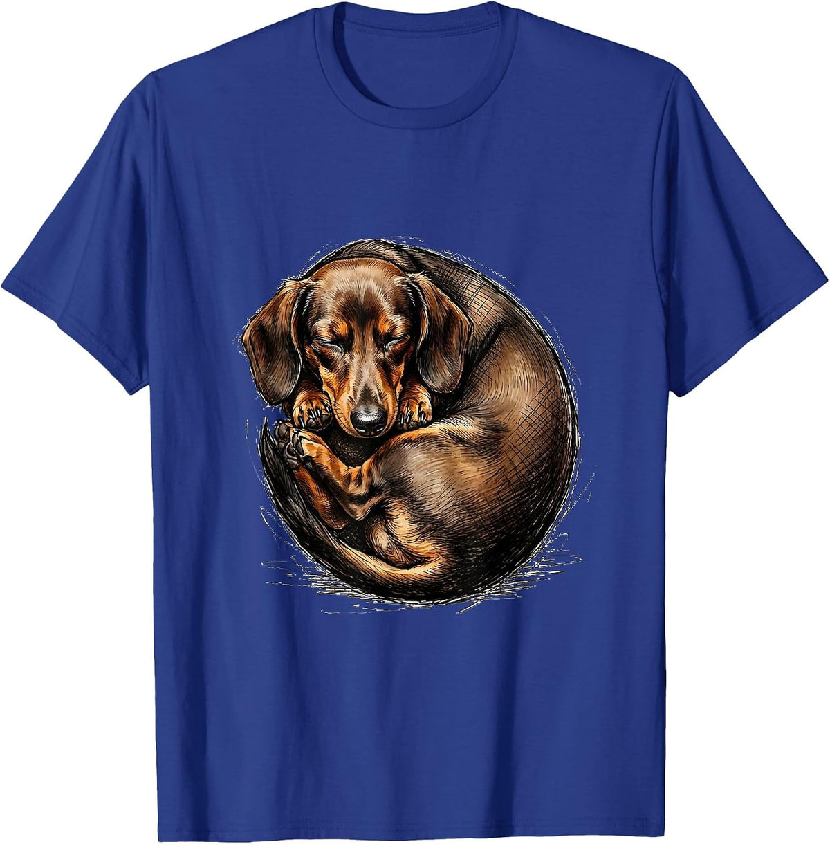 Sleeping Dachshund Donut Curl Cute Dog Lover Graphic T-Shirt - Royal Blue