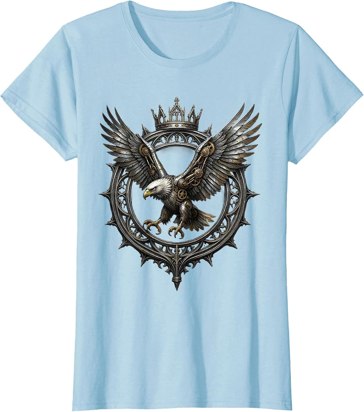 Women's Steampunk Eagle Mechanical Wings Soaring Art T-Shirt - Baby Blue