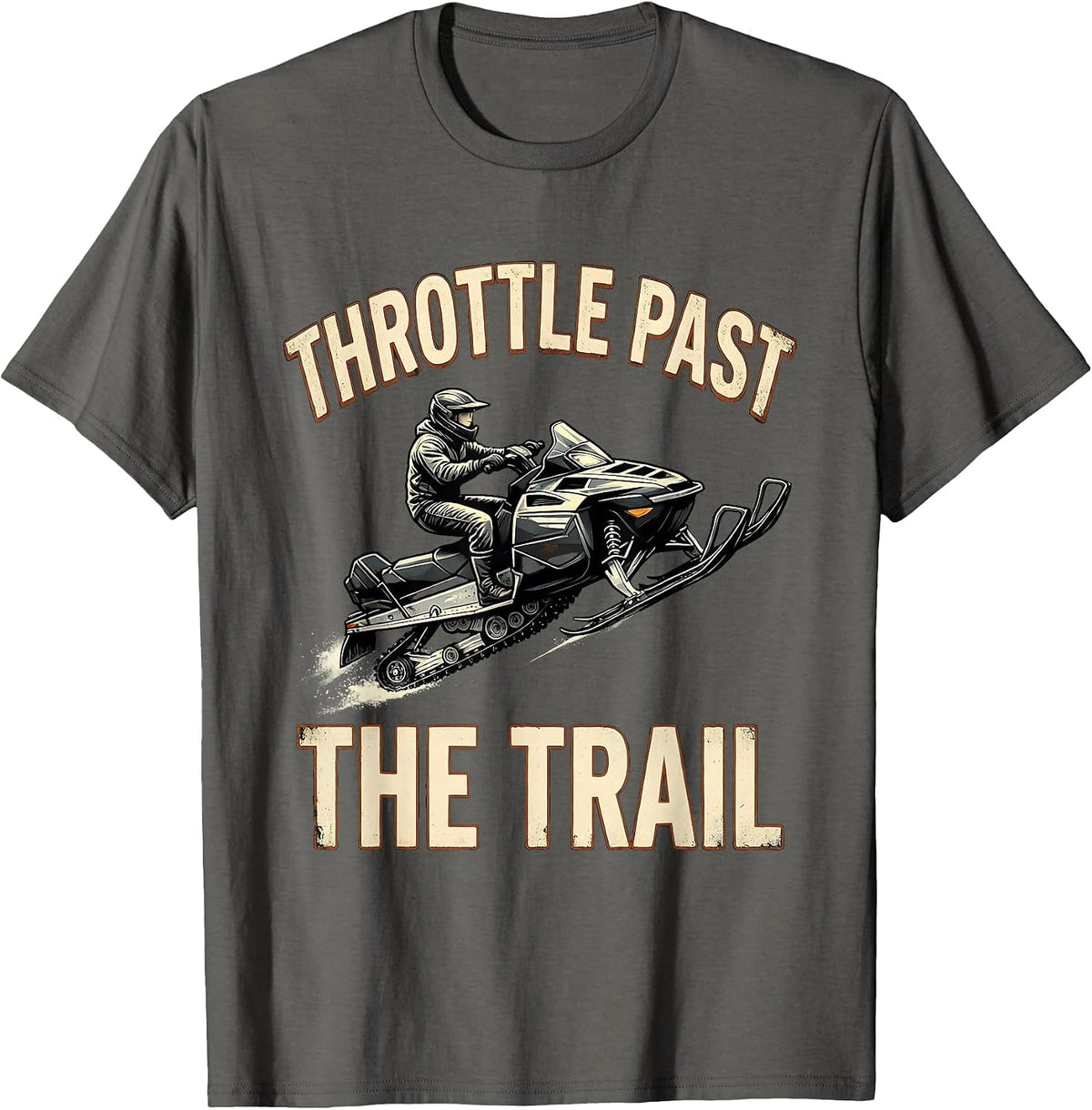 Men's Throttle Past The Trail Vintage Snowmobile Rider Winter T-Shirt - Asphalt Grey