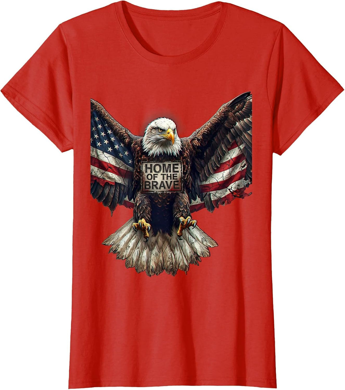 Women's Home of the Brave Veterans Day Eagle Flag Design T-Shirt - Red