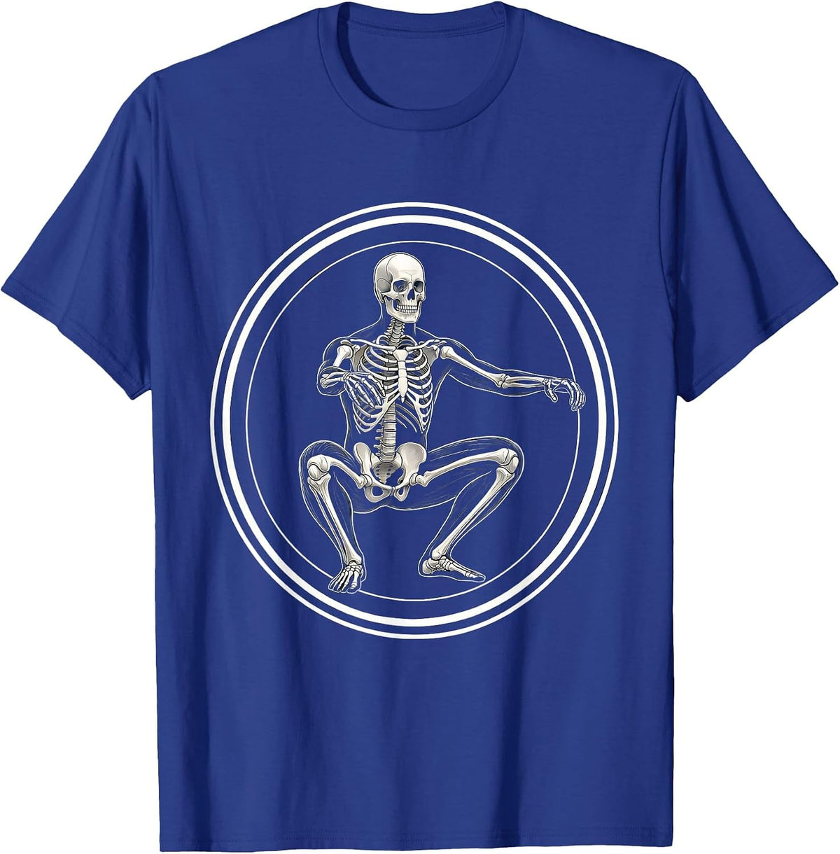 Men's Skeleton Deep Squat Physical Therapy Funny Bone T-Shirt - Royal Blue