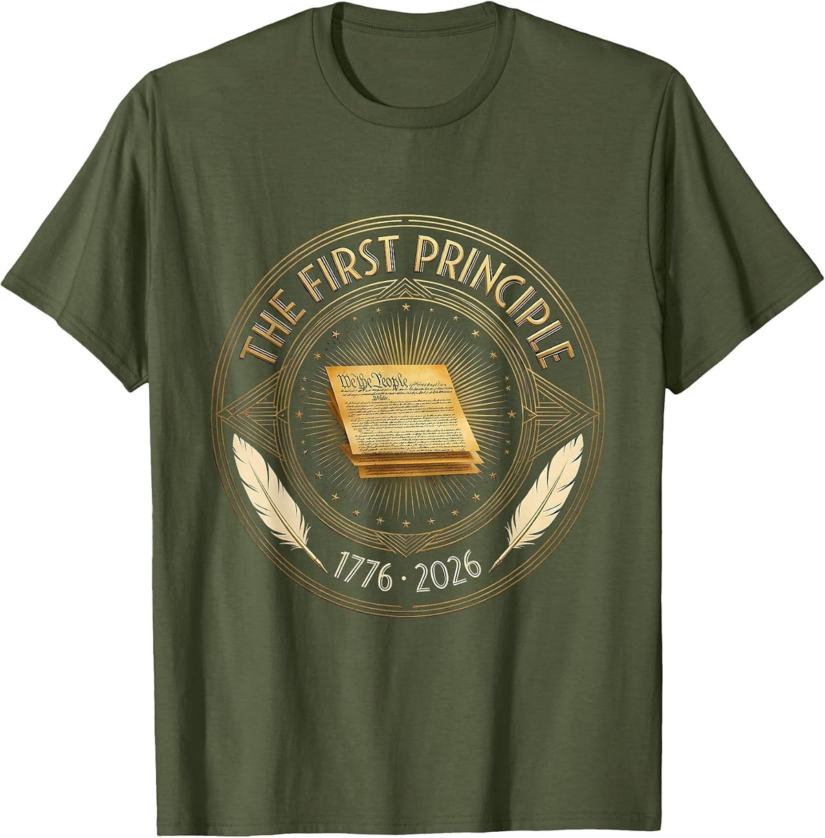 The First Principle Vintage Patriotic Memorial Day T-Shirt - Olive Green