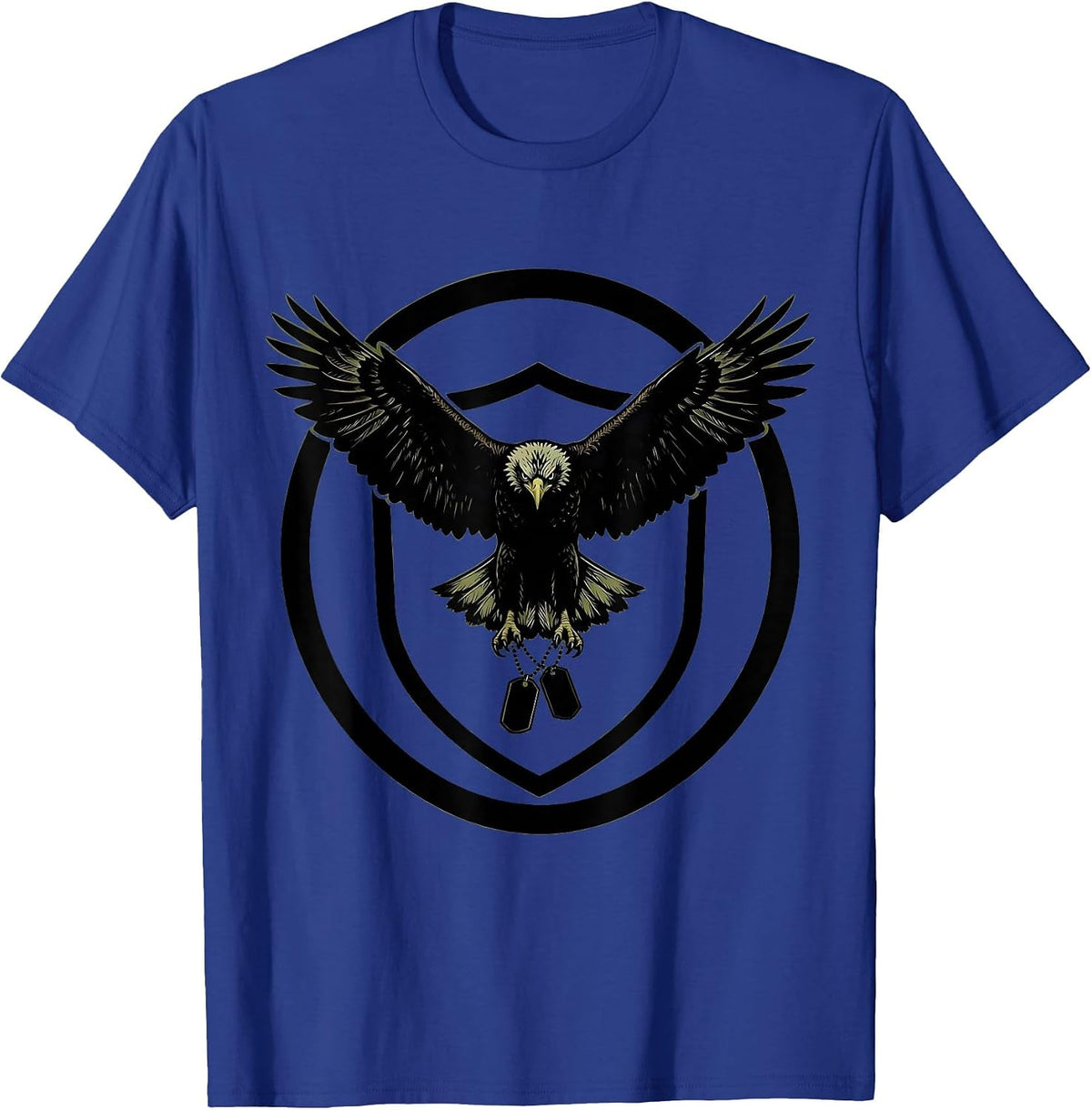 Men's Eagle and Dog Tags Patriotic Shield Graphic T-Shirt - Royal Blue