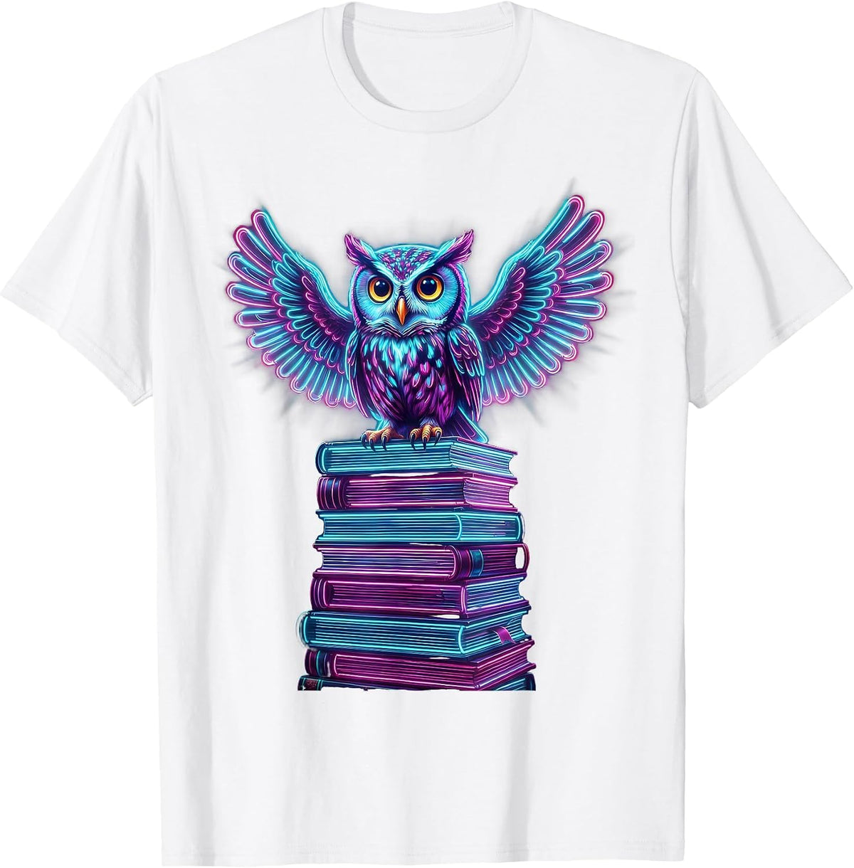 Men's Wise Owl Perched on Towering Stack of Books T-Shirt - White