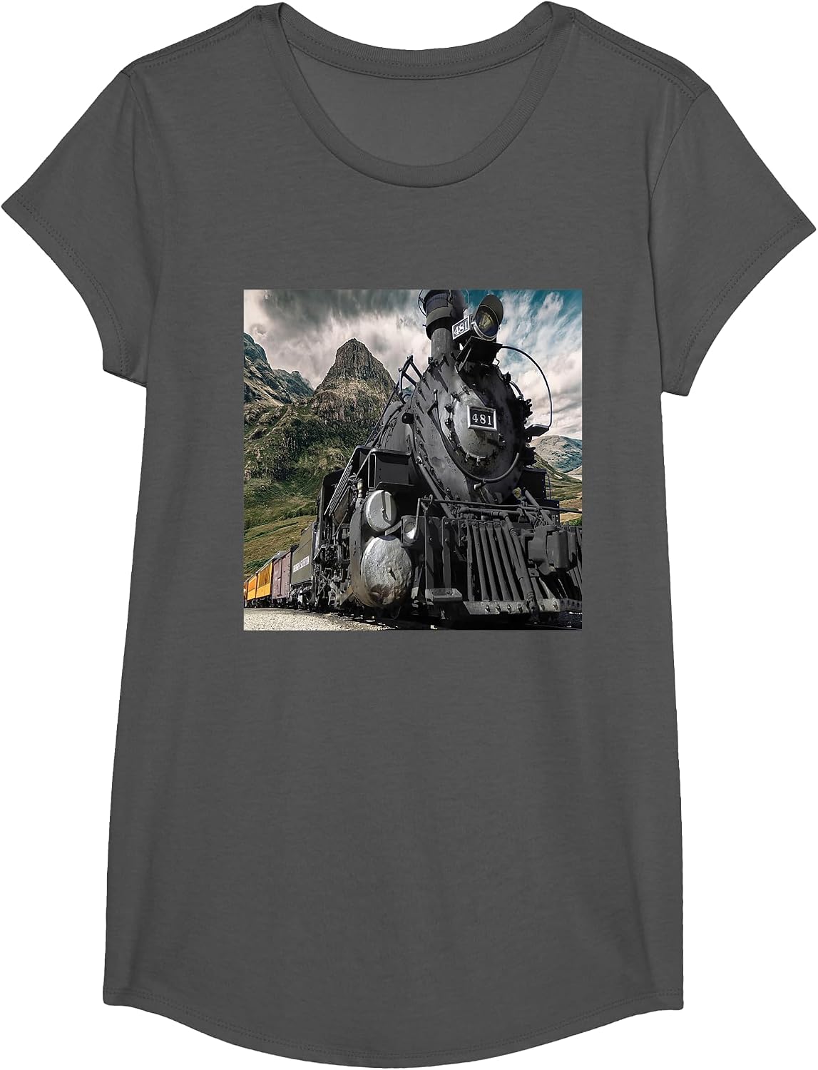 Train Steam Engine T Shirt T-Shirt - Girls Asphalt Grey