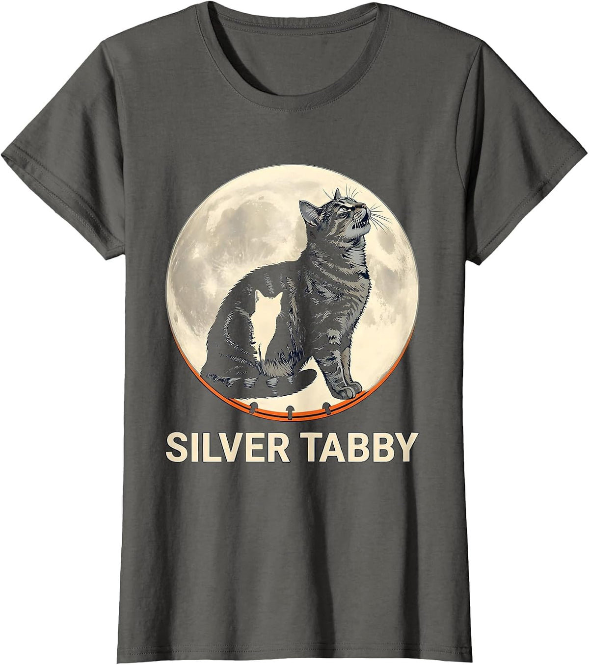 Women's Silver Tabby Howling at Moon 90's Retro Cat Owner Fantasy T-Shirt - Asphalt Grey