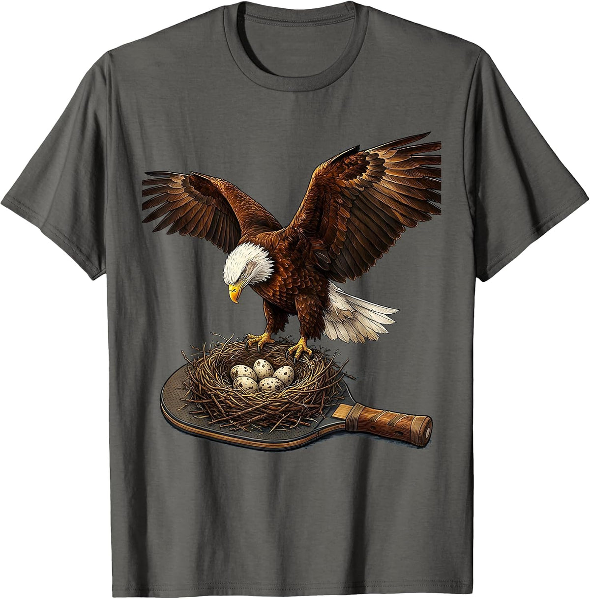 Bald Eagle Nesting on Pickleball Paddle T-Shirt - Asphalt Grey