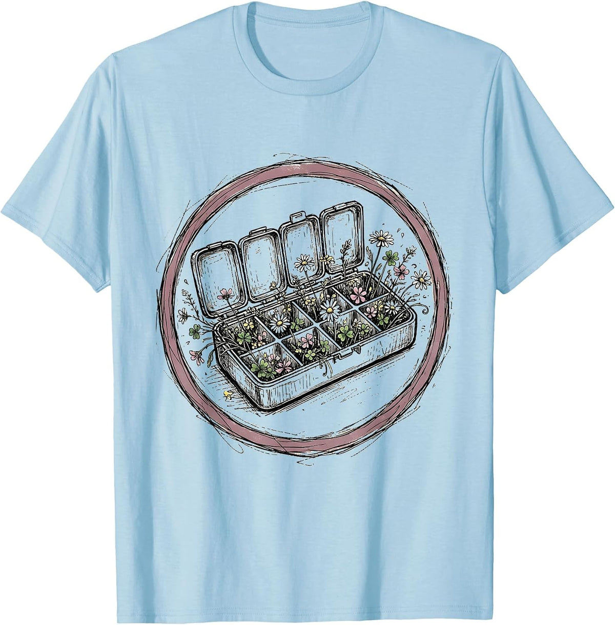 Men's Pill Organizer Overflowing With Flowers Graphic T-Shirt - Baby Blue