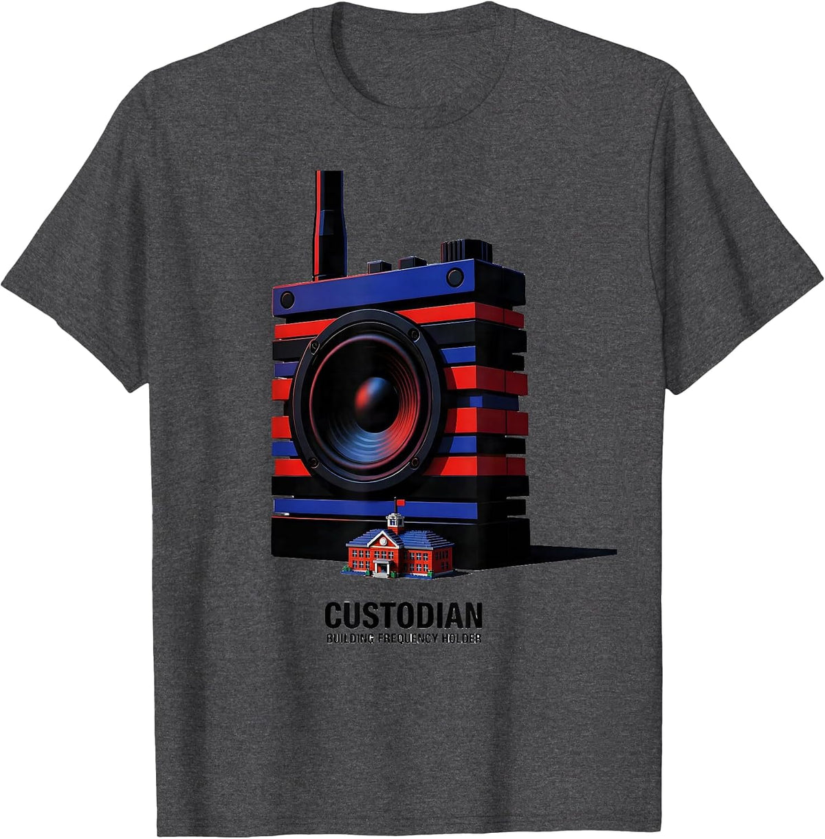 Men's Custodian: Building Frequency Holder Funny School Custodian T-Shirt - Dark Heather Grey
