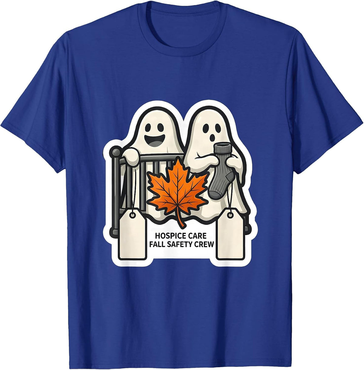Men's Hospice Care Fall Safety Crew Funny Ghost Fall Prevention T-Shirt - Royal Blue