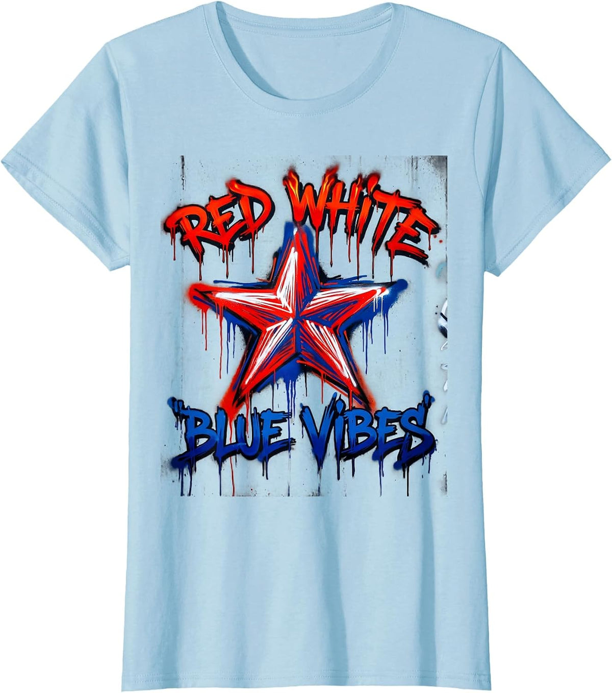 Women's Red White Blue Vibes Patriotic Design T-Shirt - Baby Blue
