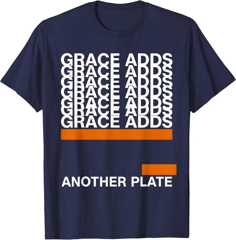 Grace Adds Another Plate Brutalist Christian Gym T-Shirt - Navy Blue