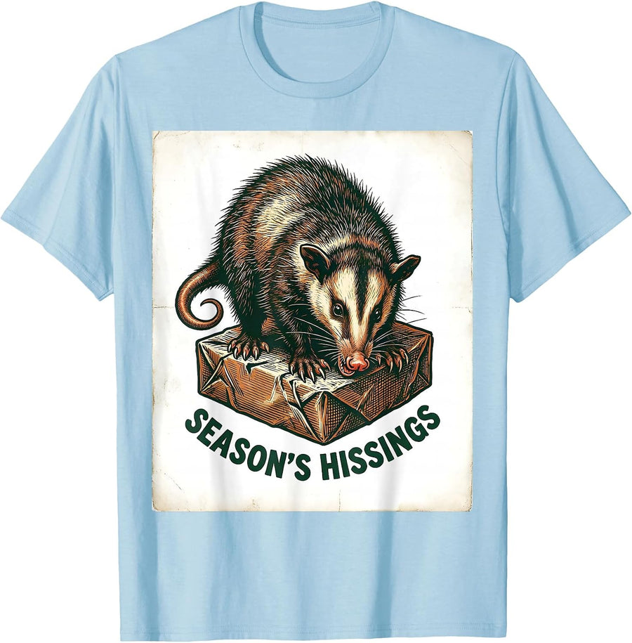 Men's Season's Hissings Vintage Opossum Meme Animal Lover Humor T-Shirt - Baby Blue