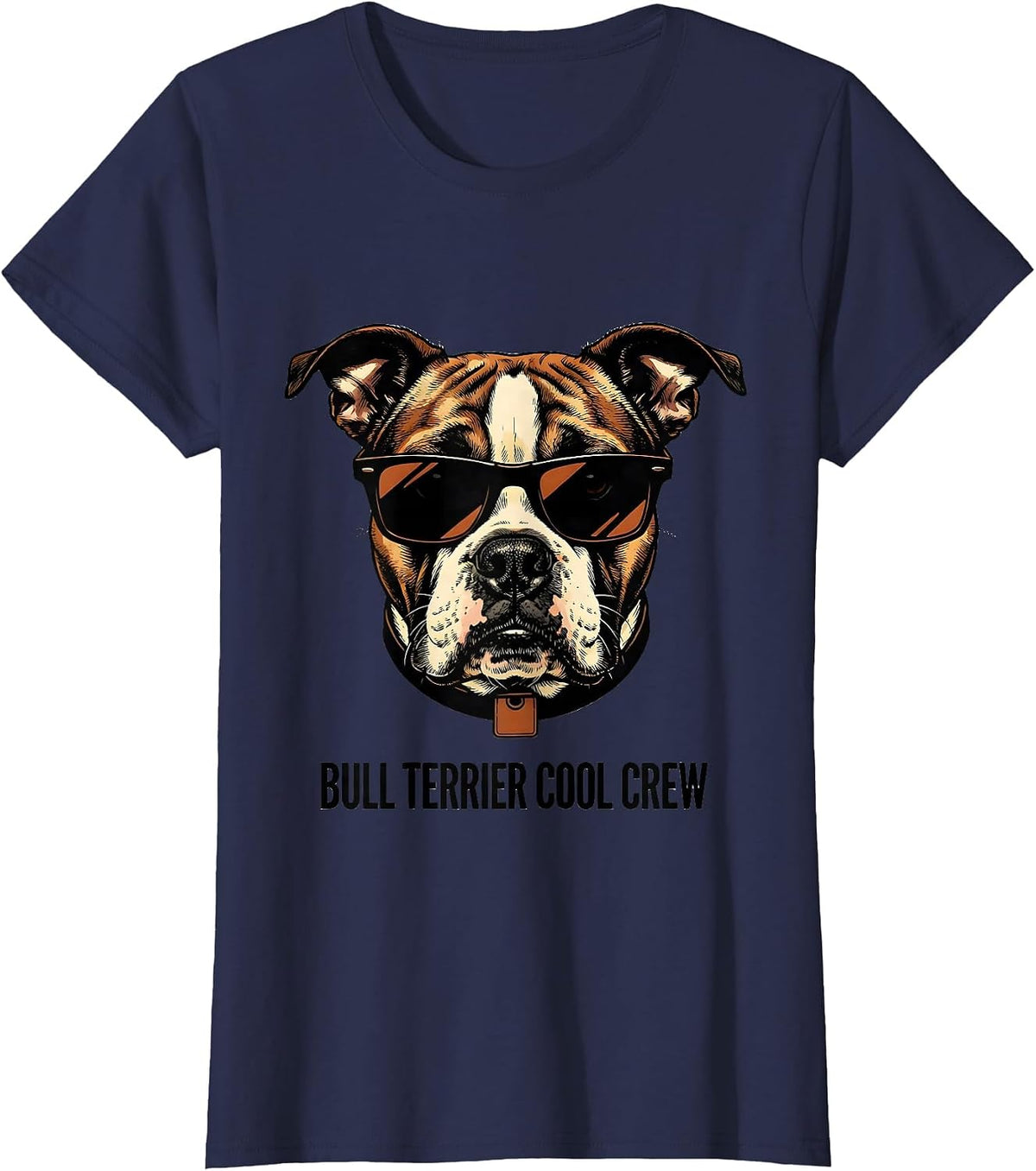 Women's Bull Terrier Cool Crew Funny Dog Lover Humor T-Shirt - Navy Blue