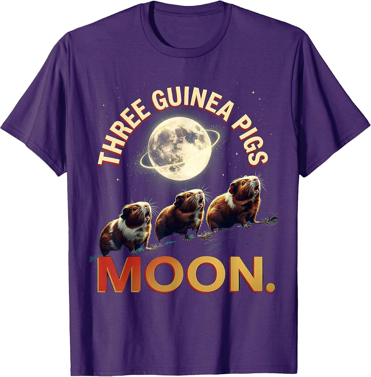 Three Guinea Pigs Moon Funny Animal Meme Parody T-Shirt - Purple