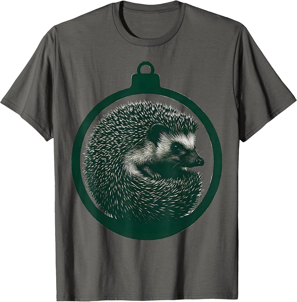 Curled Hedgehog Silhouette Christmas Bauble Novelty Gift T-Shirt - Asphalt Grey