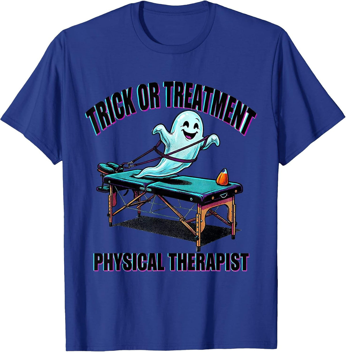 Men's Trick Or Treatment Physical Therapist Halloween Pop Art T-Shirt - Royal Blue