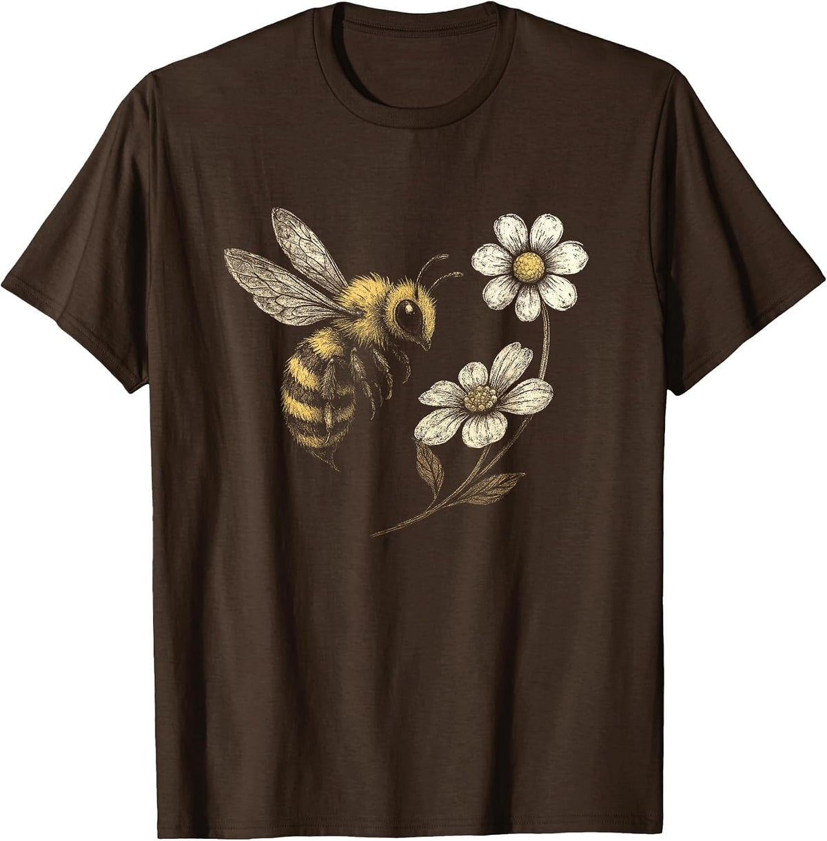 Bee Flower Garden Honeybee Insect Daisy Homestead Aesthetic T-Shirt - Brown