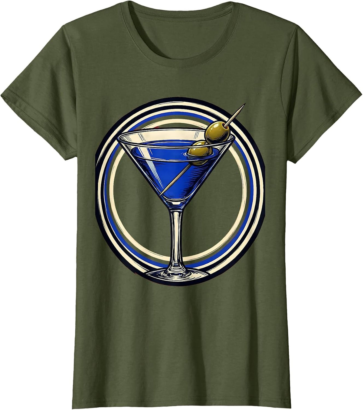 Women's Classic Martini Olive Cocktail Illustration T-Shirt - Olive Green