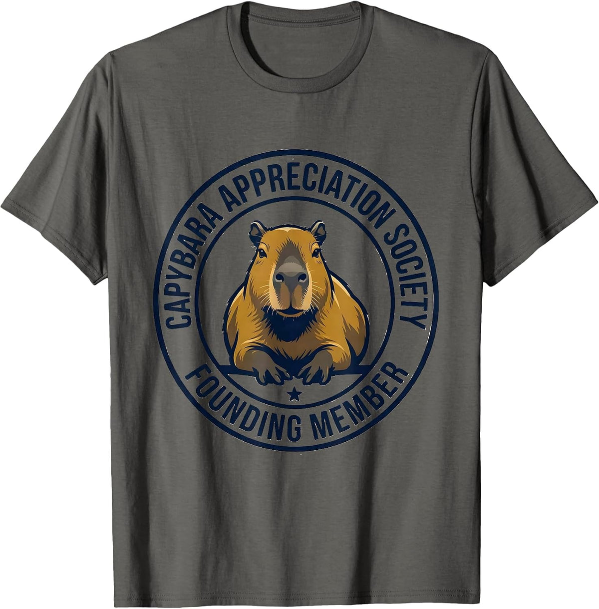 Men's Capybara Appreciation Society, Founding Member Funny T-Shirt - Asphalt Grey