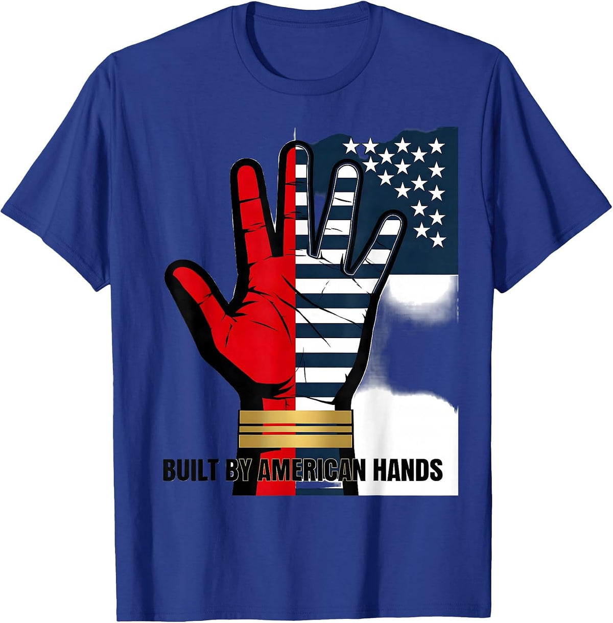 Men's Built by American Hands Stars and Stripes Design T-Shirt - Royal Blue