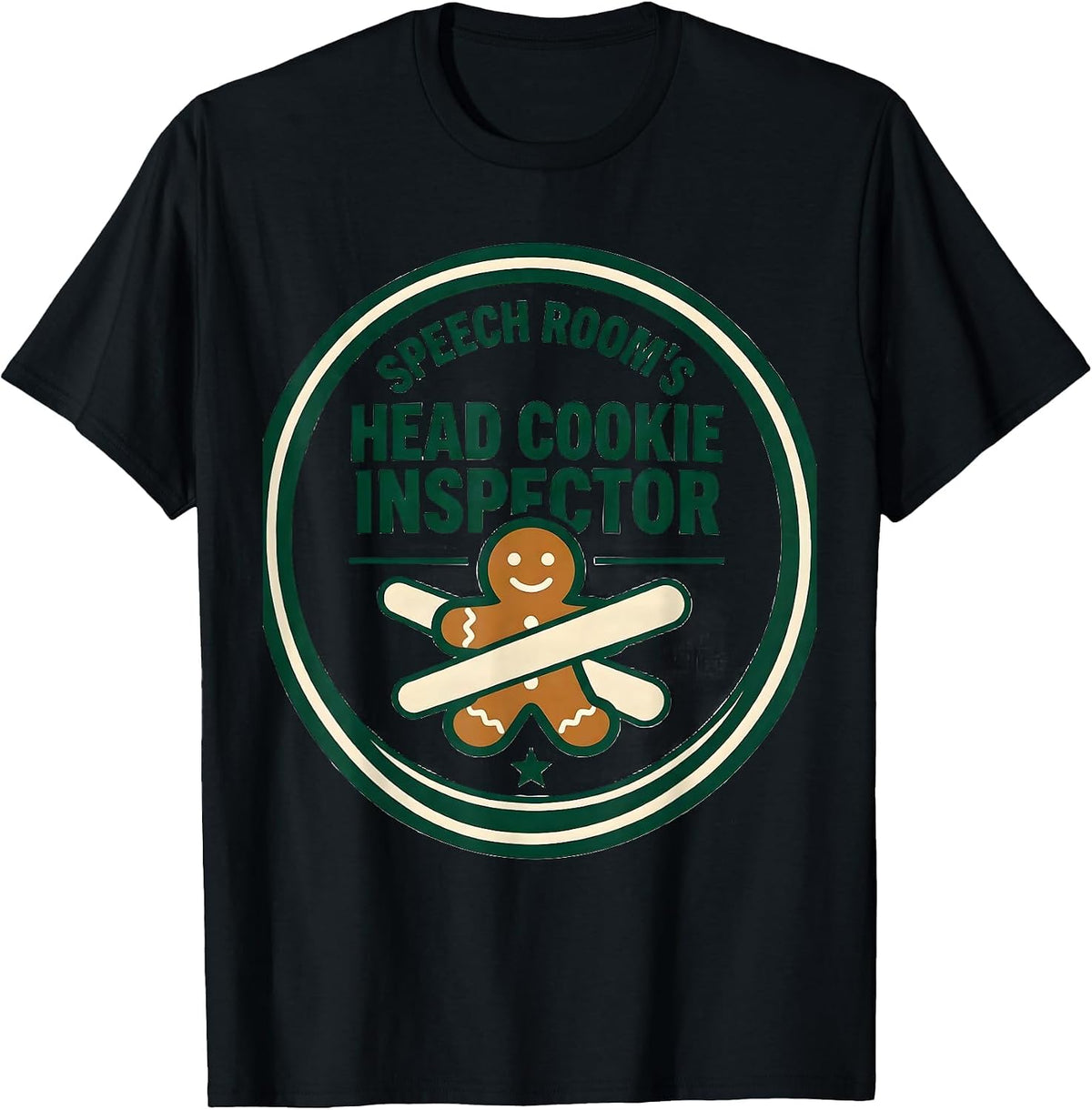 Men's Speech Room's Head Cookie Inspector Funny Speech Therapist T-Shirt - Black