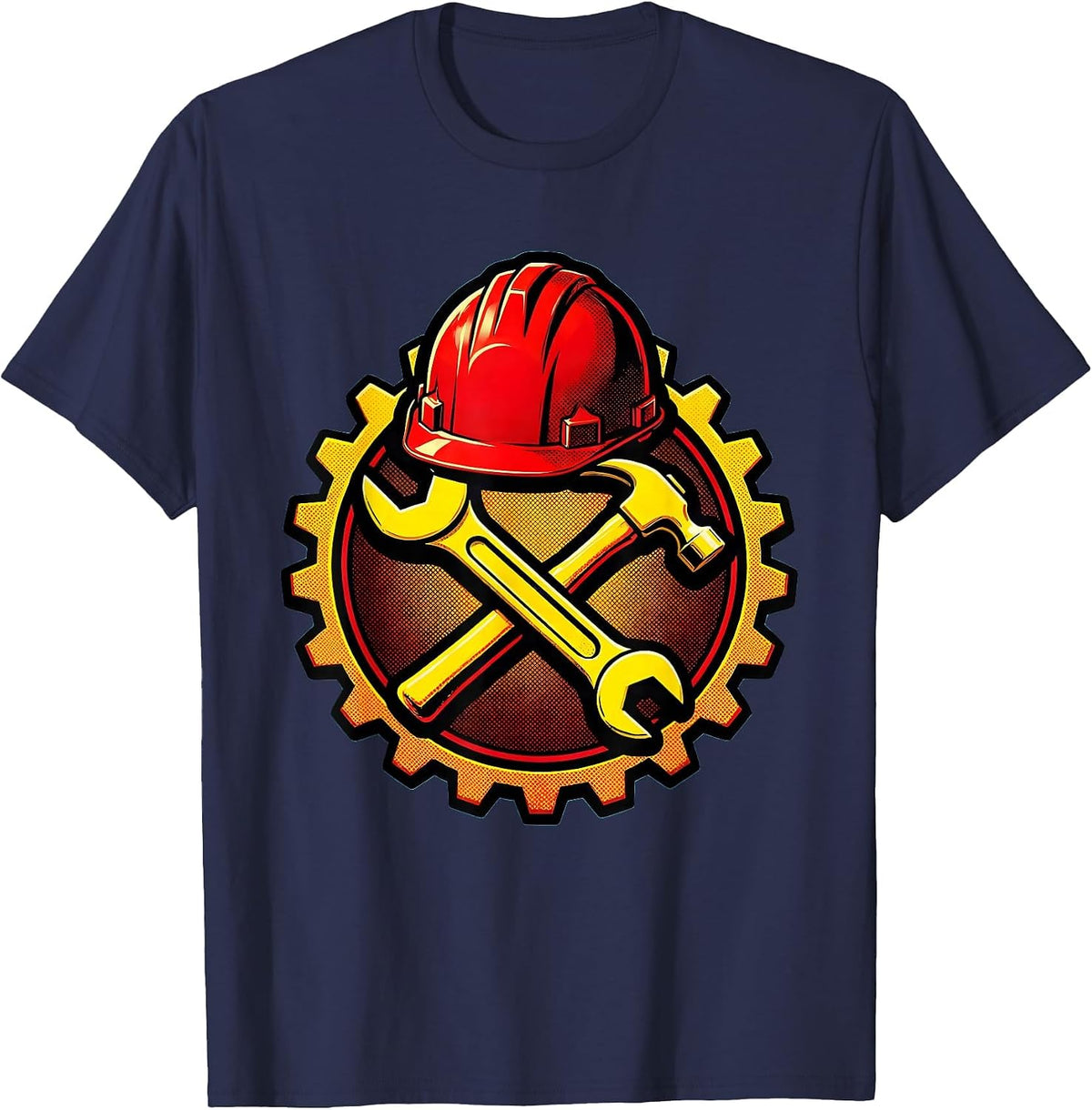 Men's Labor Day Hard Hat and Crossed Tools Graphic T-Shirt - Navy Blue