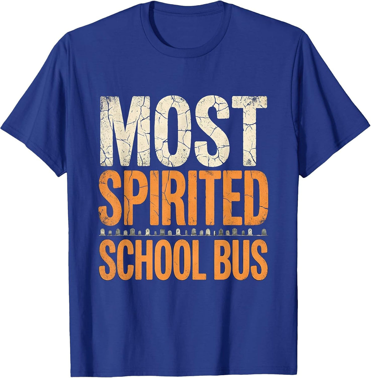 Most Spirited School Bus Halloween Teacher Design T-Shirt - Royal Blue