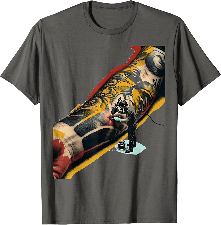 I Go In Deep Funny Tattoo Artist Humor Screenprint Poster T-Shirt - Asphalt Grey