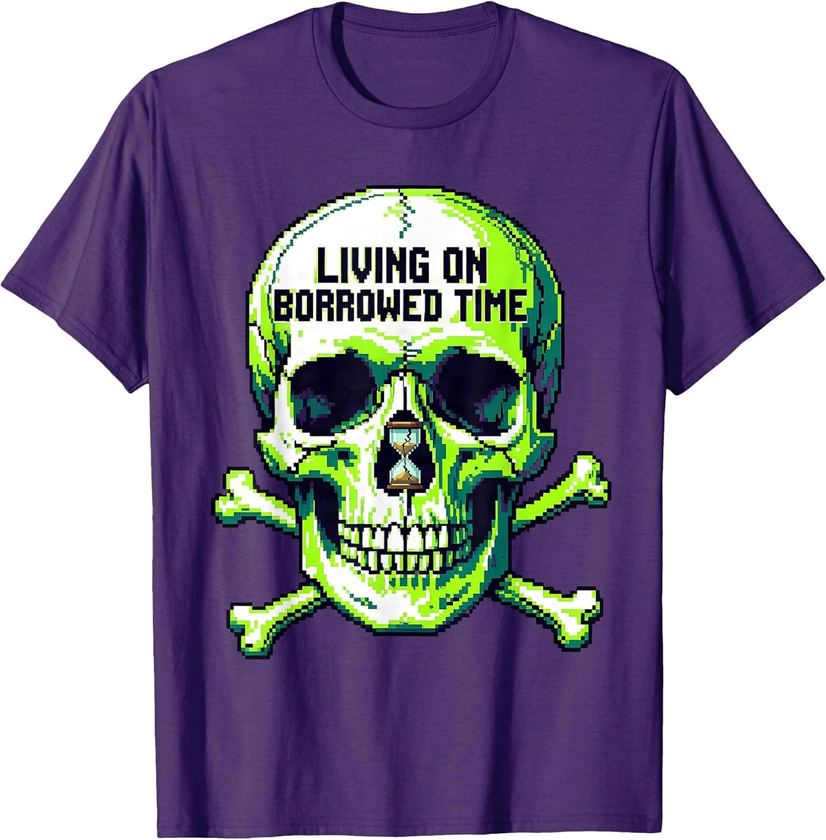 Living on Borrowed Time Skull Graphic Design T-Shirt - Purple