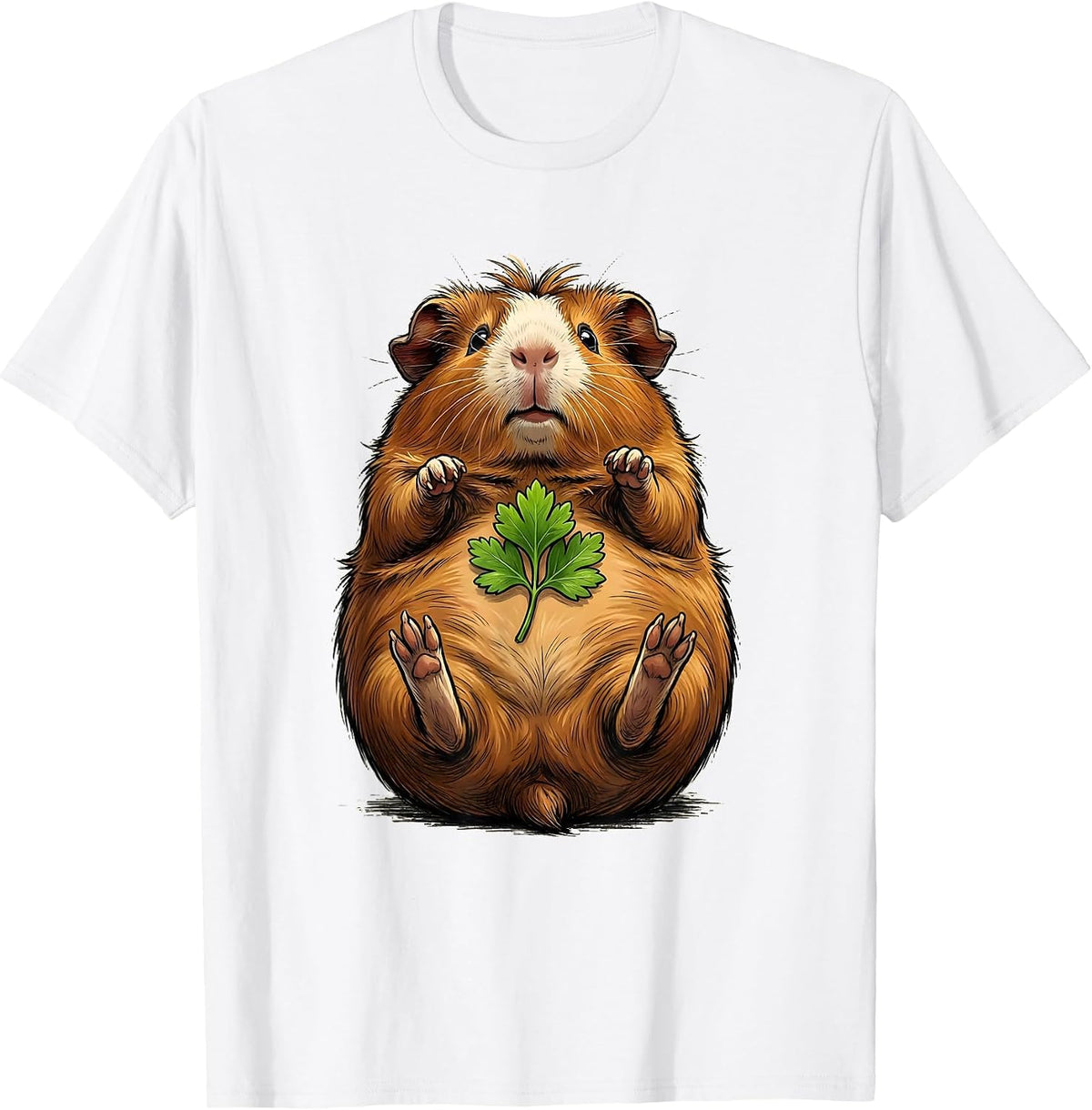 Rounded Tailless Guinea Pig Cartoon Pet Lover Humor T-Shirt - White