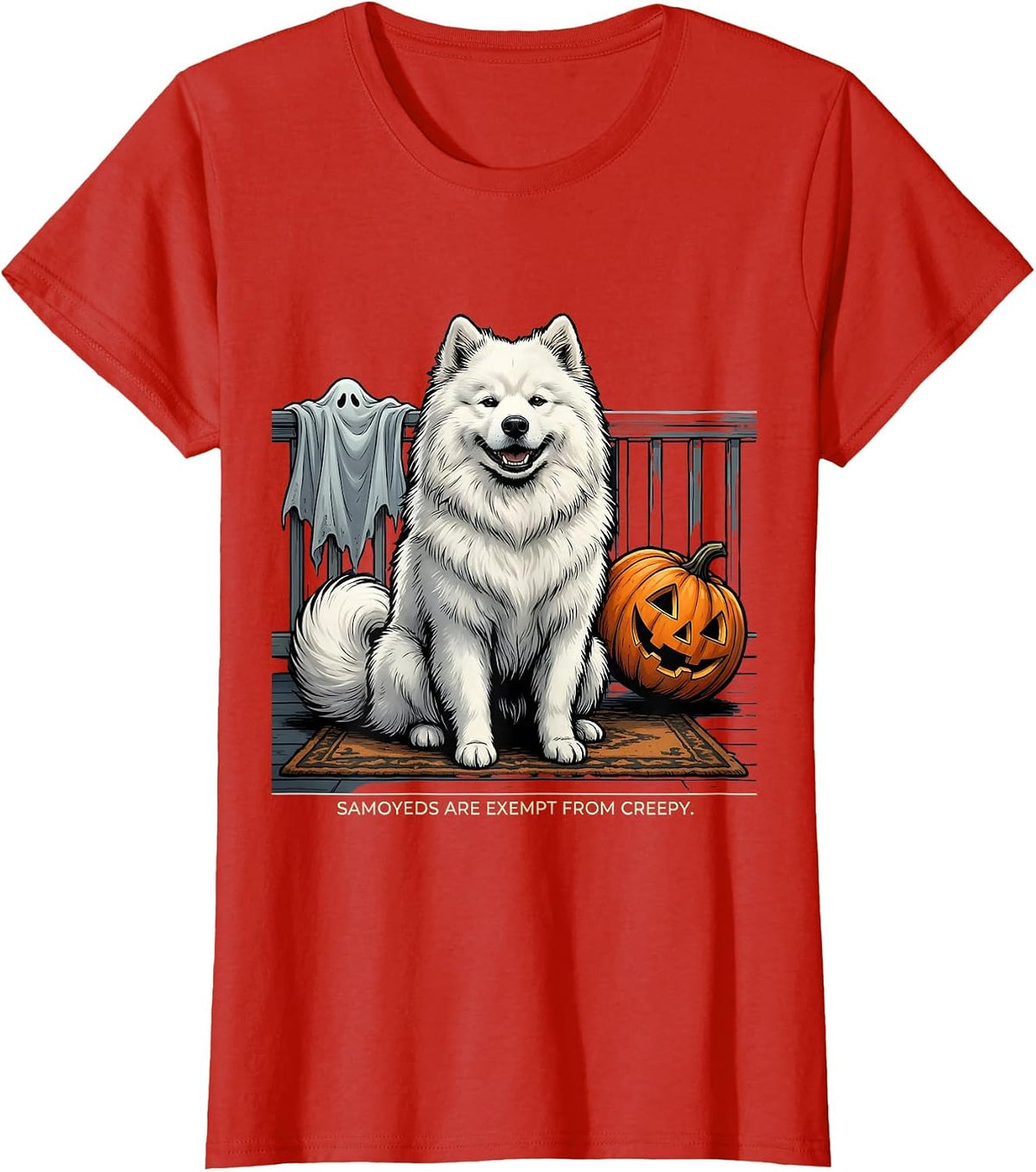 Samoyeds Are Exempt From Creepy Funny Dog Halloween T-Shirt - Red