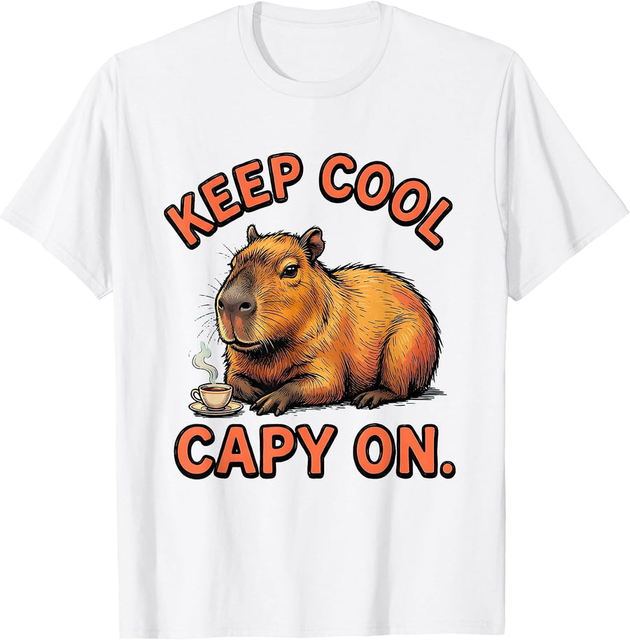 Men's Keep Cool Capy On Funny Capybara Meme Animal Lover Gift T-Shirt - White