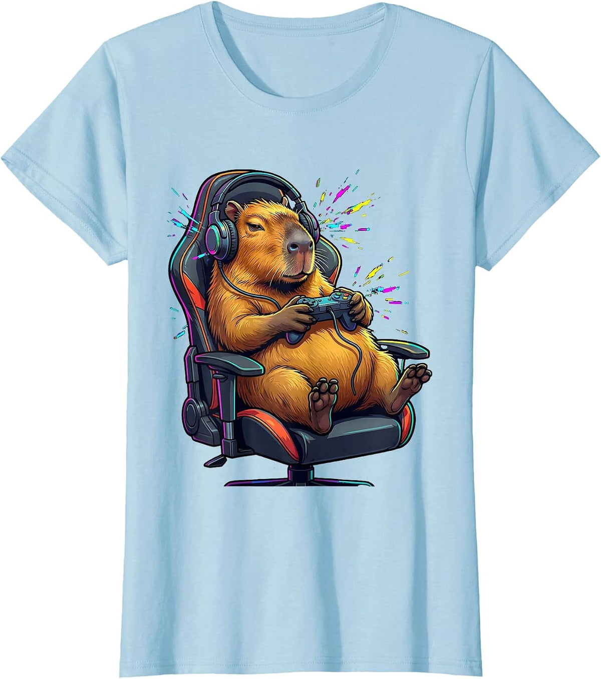 Capybara Gamer Funny Animal Lover Meme Humor T-Shirt - Baby Blue