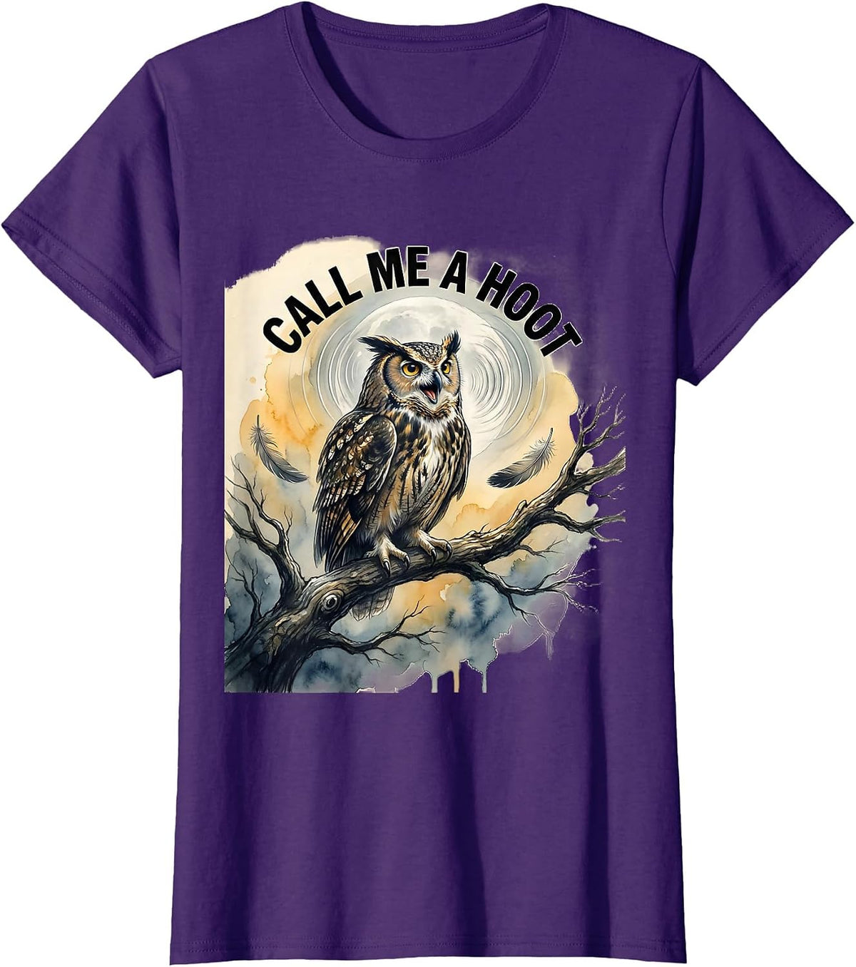 Women's Call Me A Hoot Watercolor Owl Lover Funny Bird Humor T-Shirt - Purple