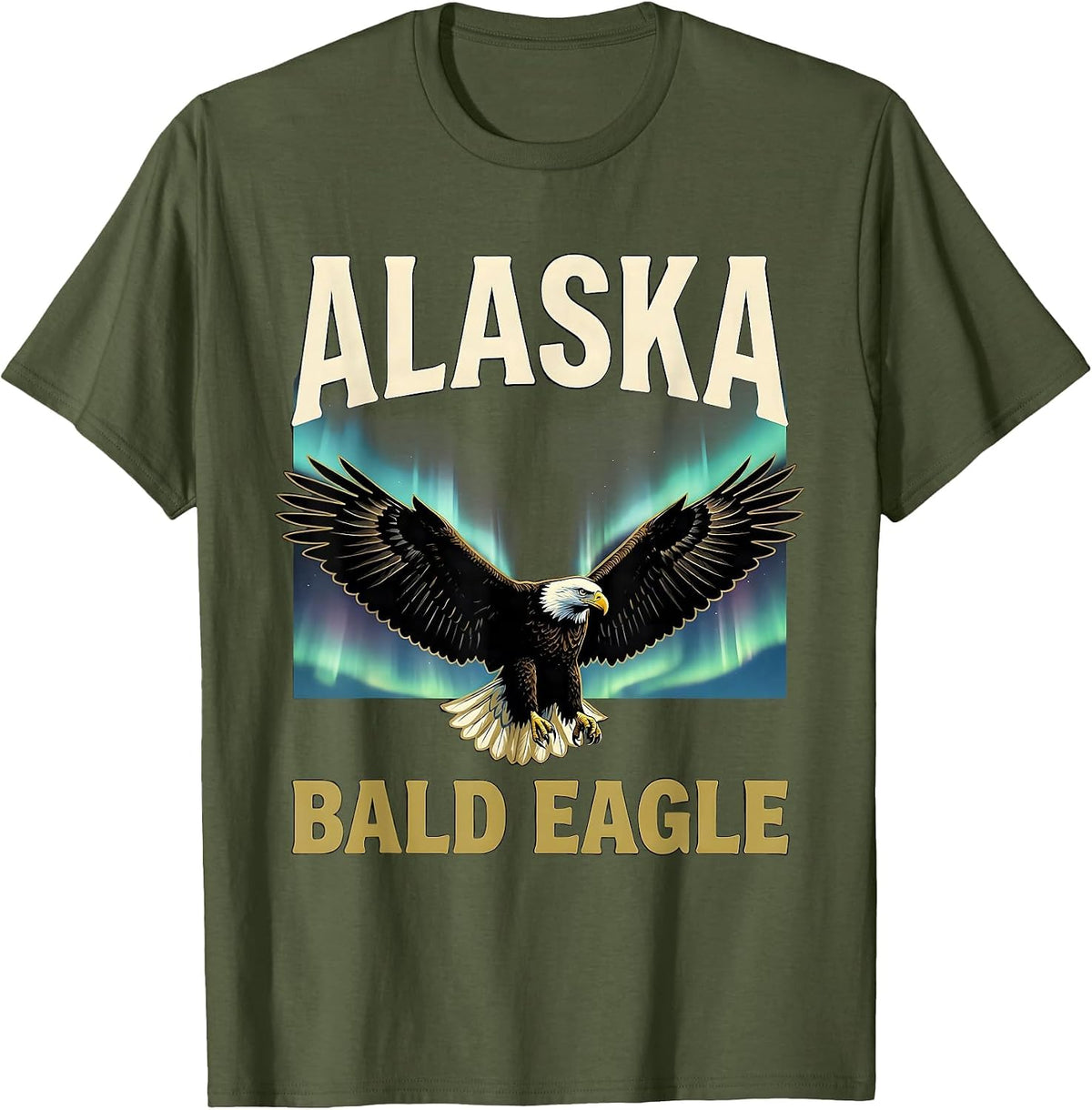 Alaska Bald Eagle Vintage State Pride Travel Souvenir T-Shirt - Olive Green