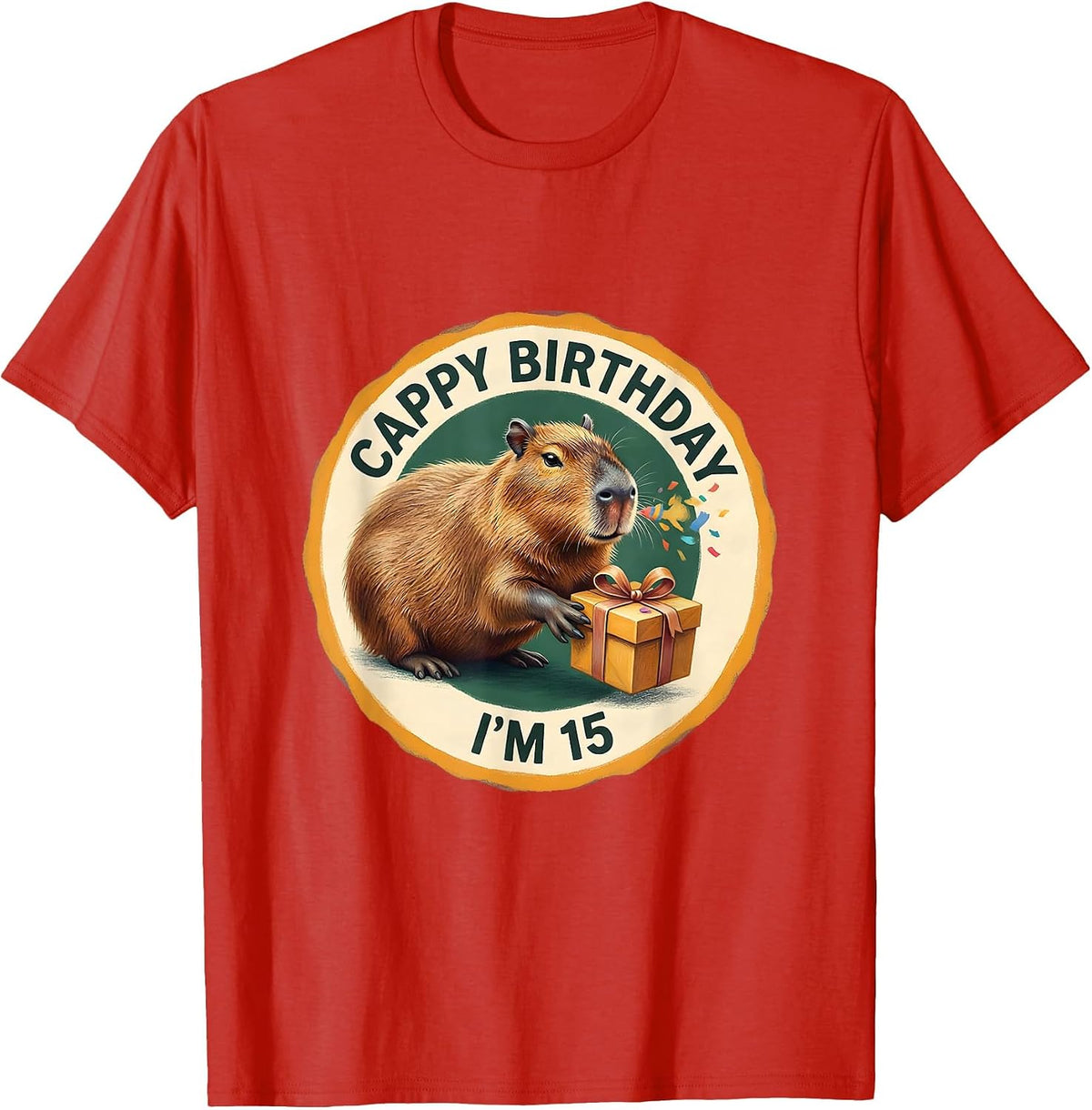 Cappy Birthday I'm 15 Funny Capybara Birthday Meme Gift T-Shirt - Red