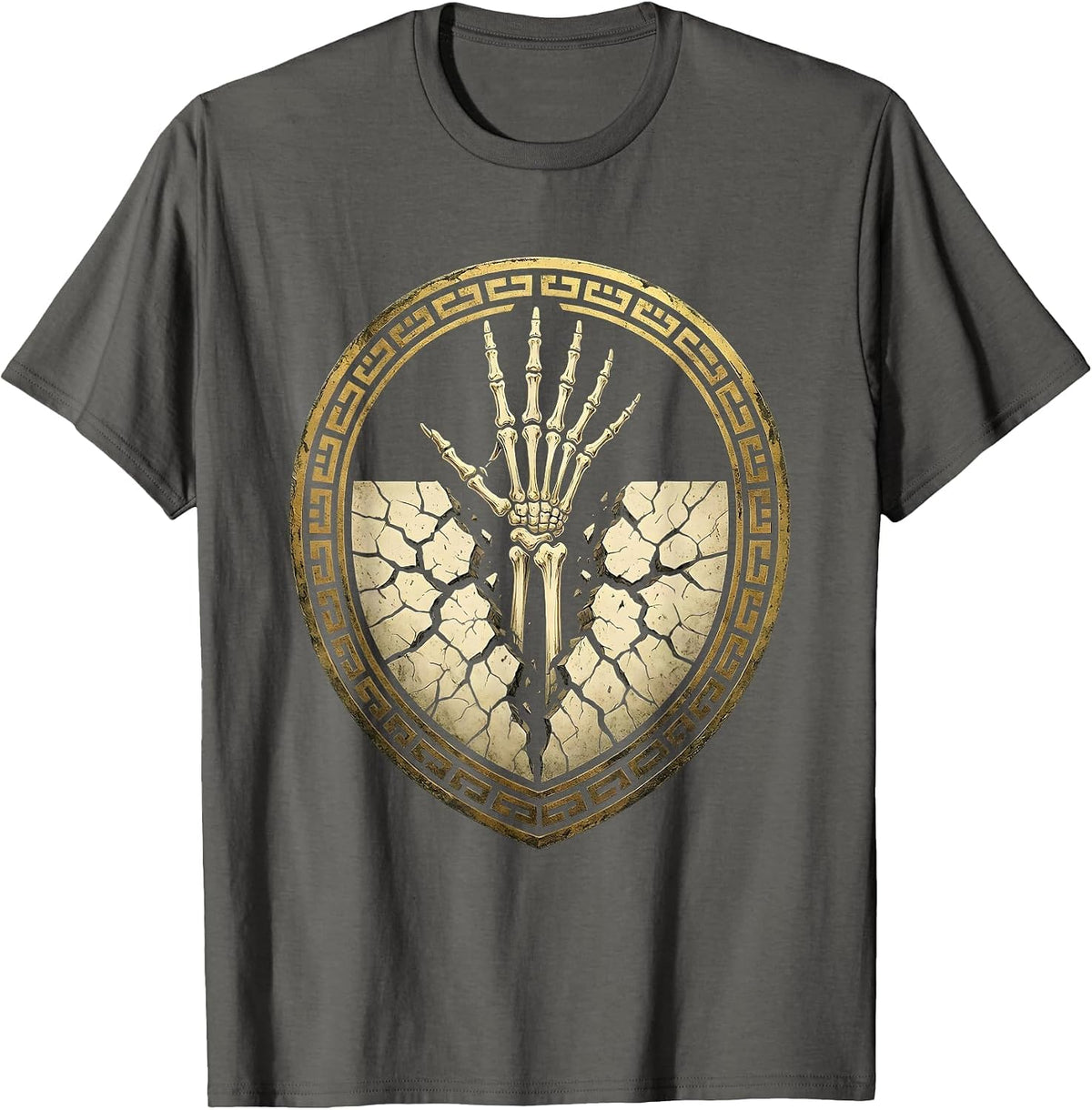 Skeleton Hand Rising From Cracked Earth Graphic T-Shirt - Asphalt Grey