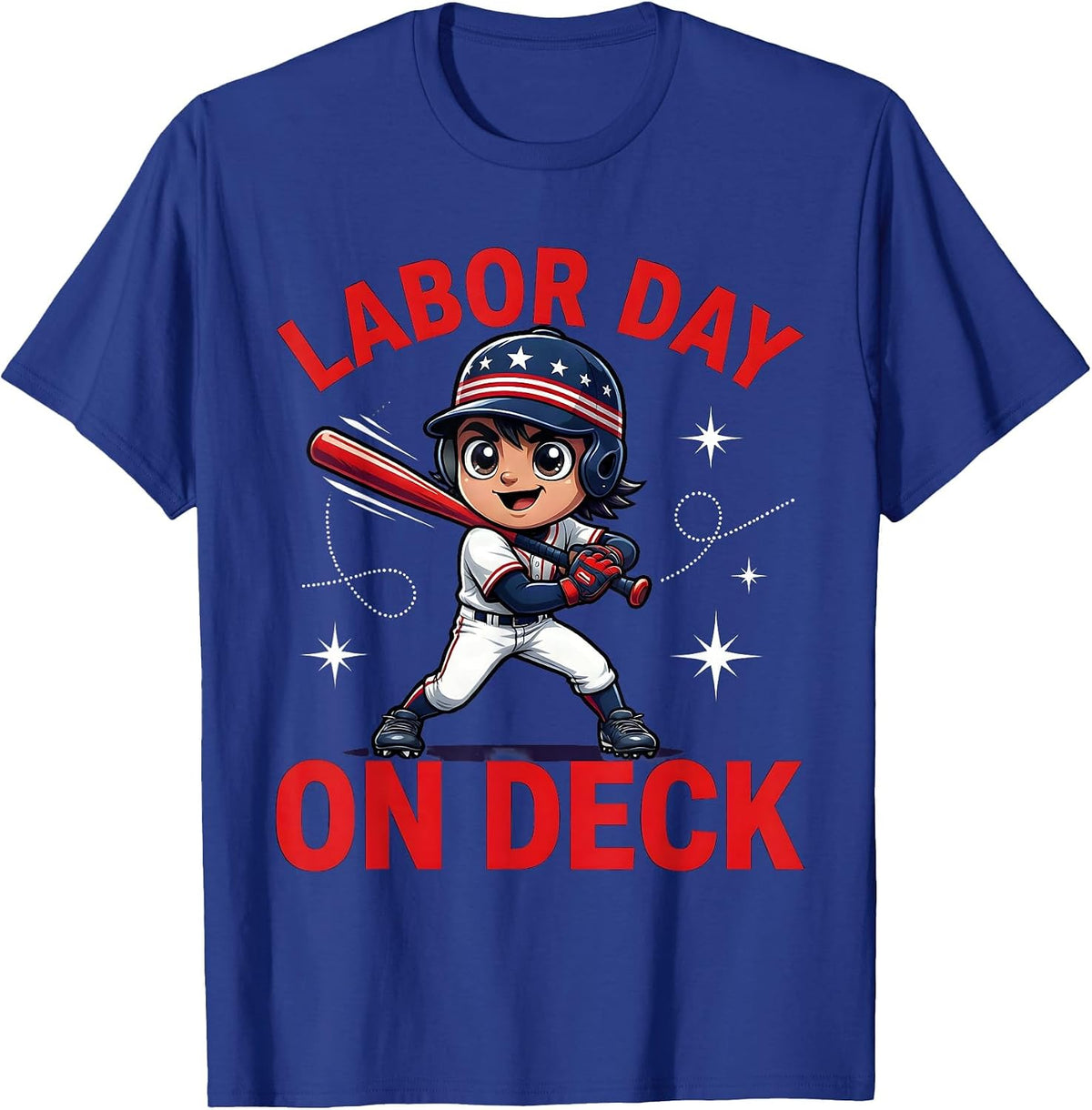 LABOR DAY ON DECK Funny Baseball Player Holiday T-Shirt - Royal Blue